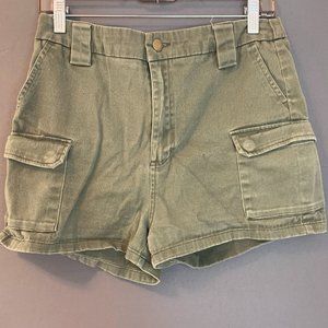 Army Green High-Waisted Utility Shorts